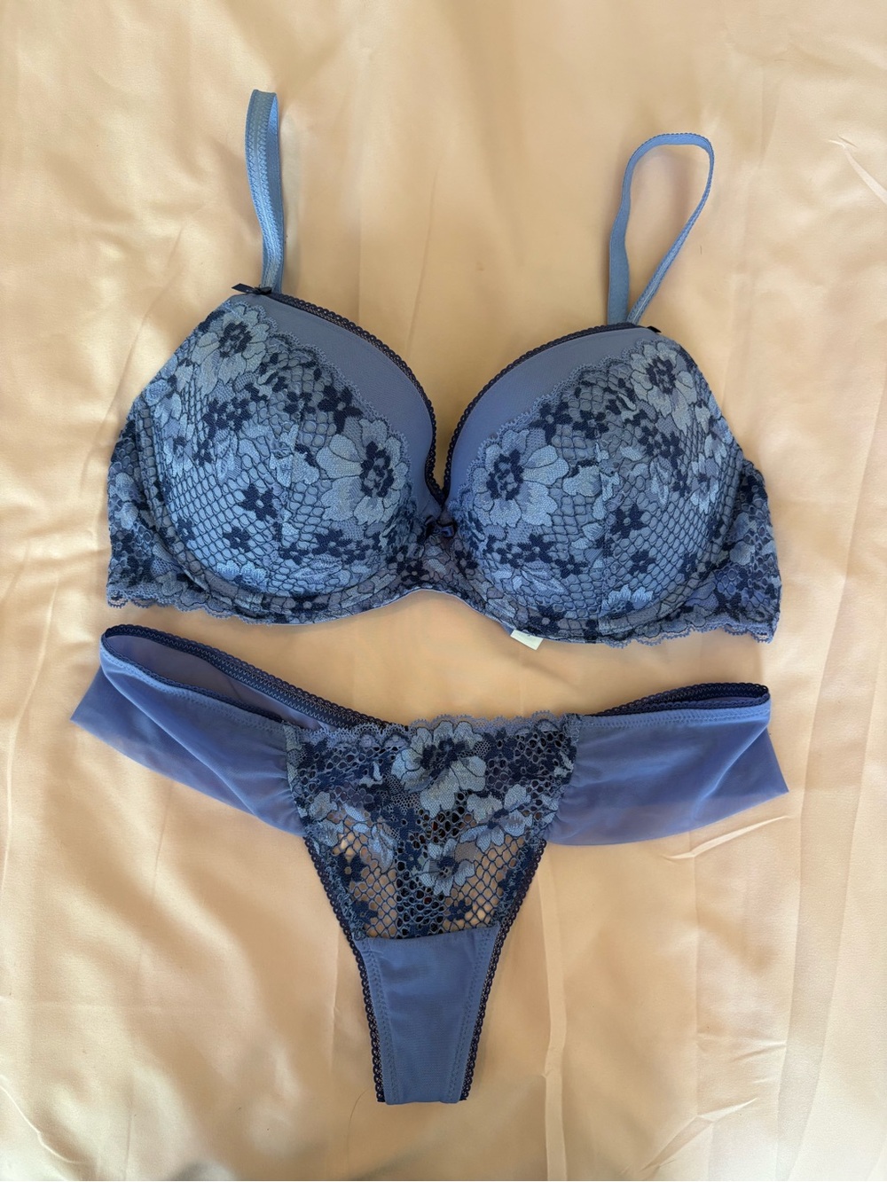 Adore Me Blue Lace Push-Up Bra & Thong Set